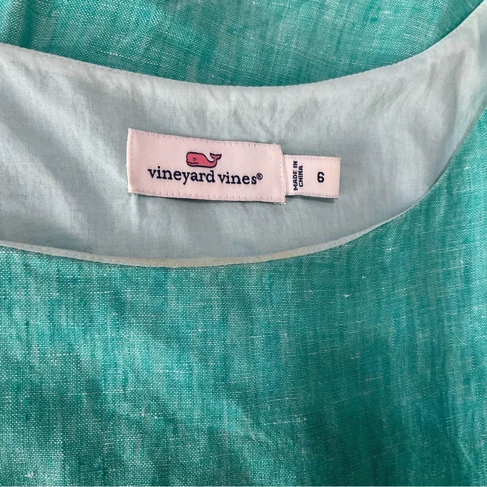 Vineyard Vines Aqua Blue Linen Sleeveless Shift Dress Size 6 - Picture 8 of 8